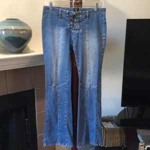 Blue lace-up flare jeans from Baby Phat